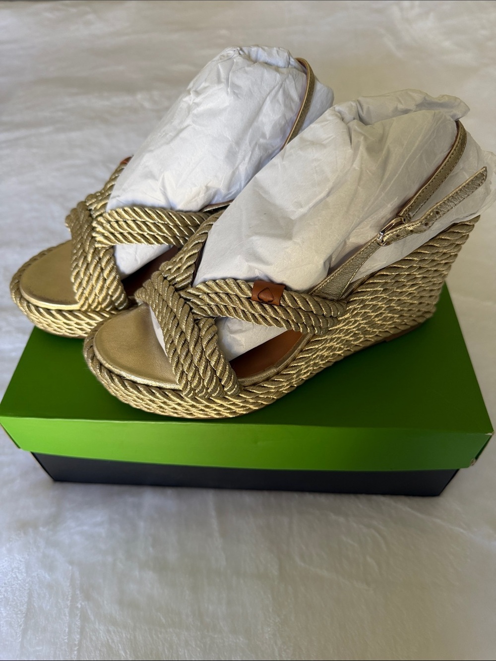 Kate Spade Tahiti Woven Metallic Pale Gold Wedge Sandals - Women's - Picture 8 of 13